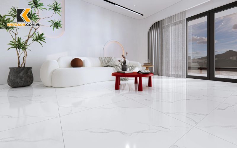 Gạch Trang Trí Phòng Khách Vân Đá Màu Trắng – Xám Nhẹ