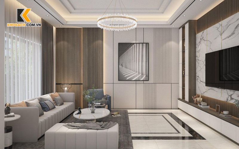 Lựa chọn gạch trang trí phòng khách phù hợp với phong cách thiết kế tổng thể