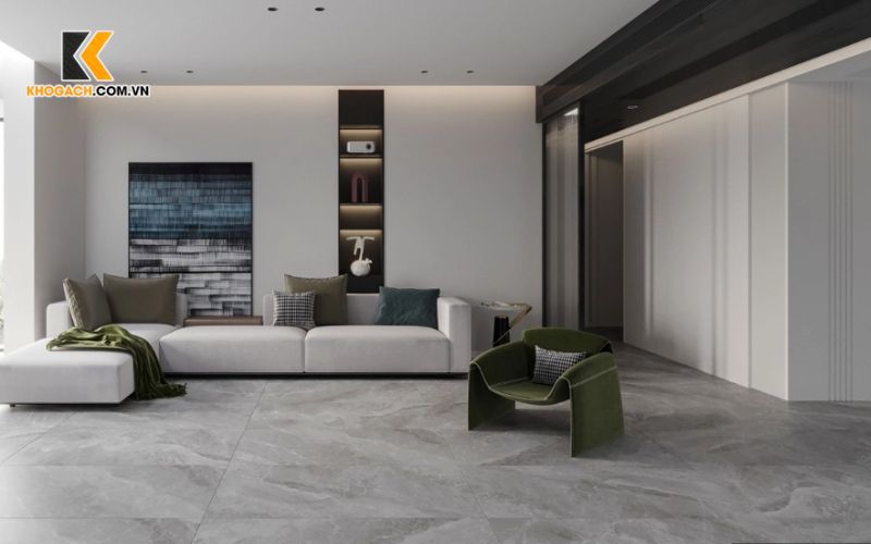 Gạch Trang Trí Phòng Khách Vân Đá Men Mờ
