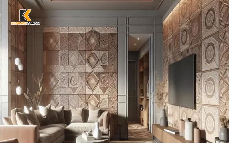 Gạch bông trang trí khu vực vách tivi