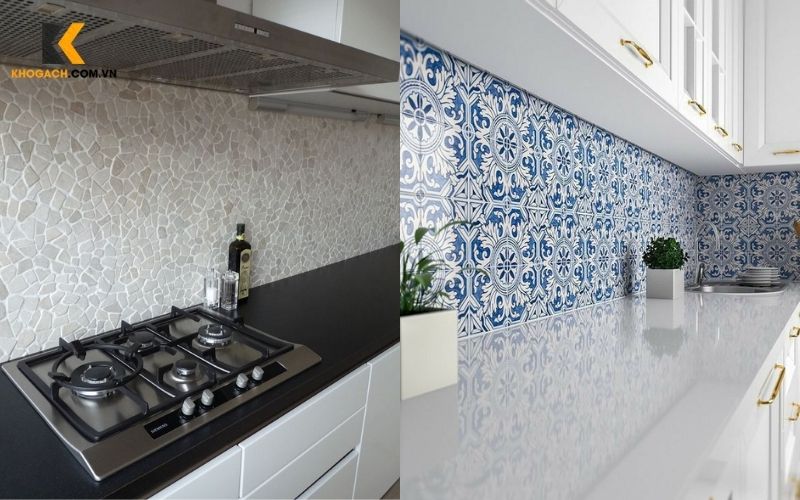 Phối mosaic với đá nhân tạo mặt bếp